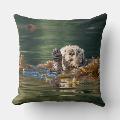 Waving Sea Otter Throw Pillow