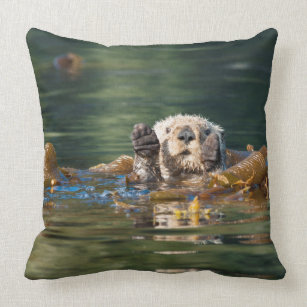 Waving Sea Otter Throw Pillow