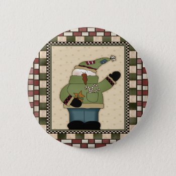 Waving Snowman Round Christmas Button by christmas_tshirts at Zazzle