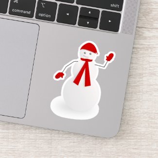 Waving Snowman with Red Scarf and Mittens Sticker
