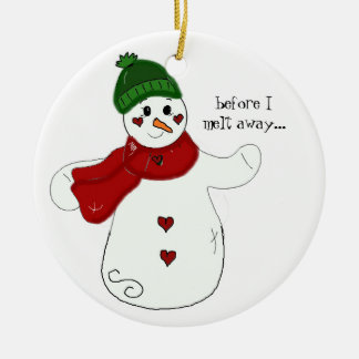 Waving Snowman with Saying Ceramic Ornament