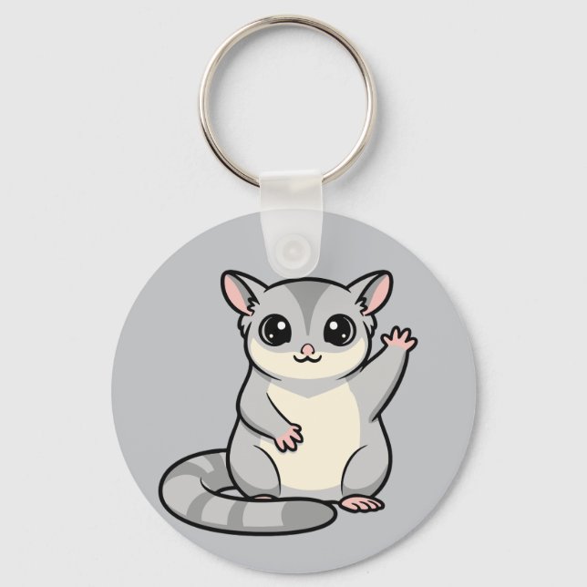 Waving Sugar Glider Cartoon Art Keychain (Front)