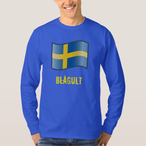 Waving Sweden Flag Blgult Long Sleeve T_Shirt