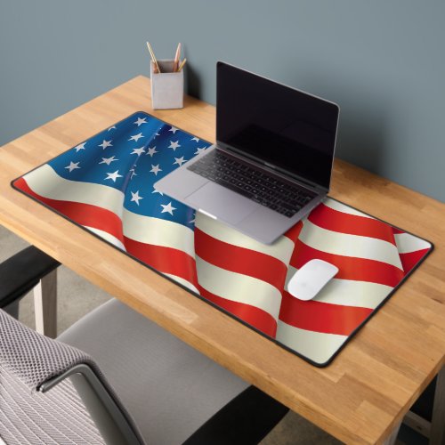 Waving US Flag Red White and Blue Desk Mat