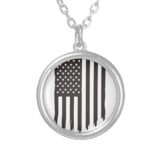 Waving United States National Flag Silver Plated Necklace