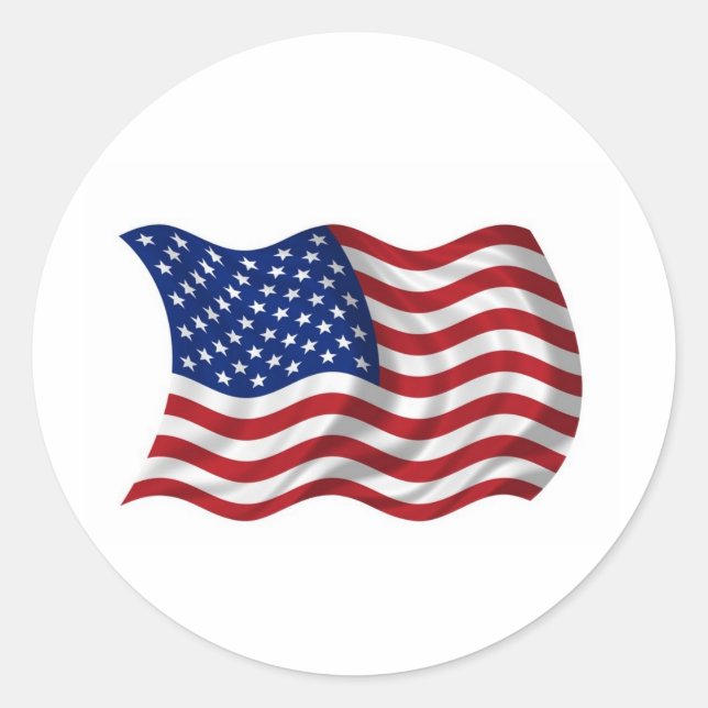 waving US American flag Classic Round Sticker (Front)