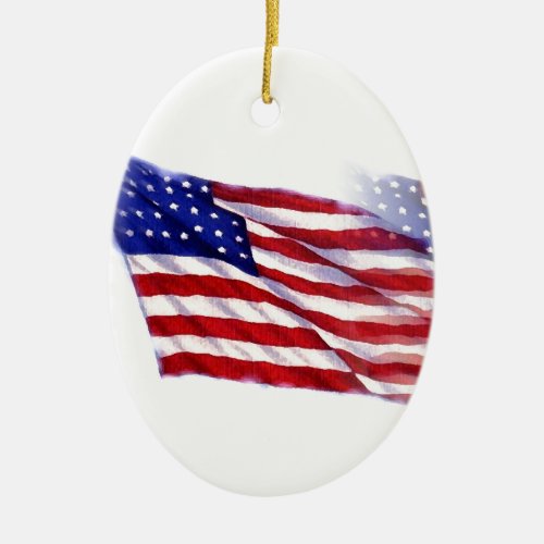 Waving US Flag Ceramic Ornament