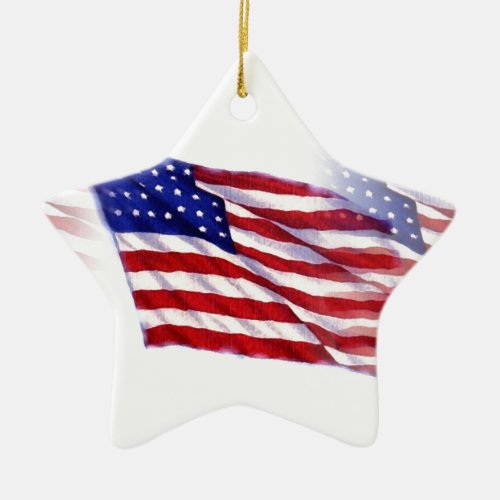 Waving US Flag Ceramic Ornament