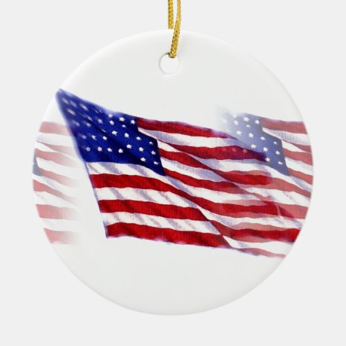 Waving US Flag Ceramic Ornament