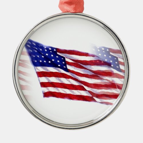 Waving US Flag Metal Ornament