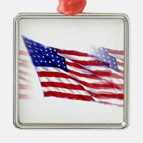 Waving US Flag Metal Ornament