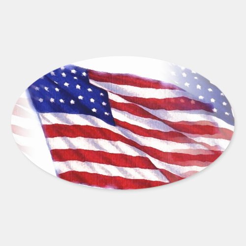 Waving US Flag Oval Sticker