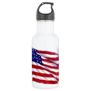 Waving US Flag Stainless Steel Water Bottle