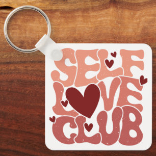Wavy 70s Font "Self Love Club" Hearts Keychain