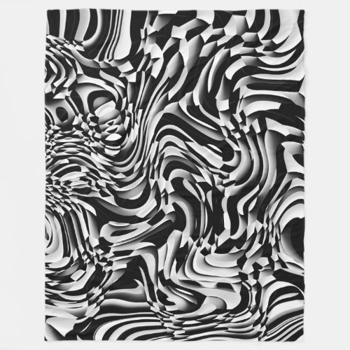 Wavy Abstract 270321 _ 01 Black and White Fleece Blanket