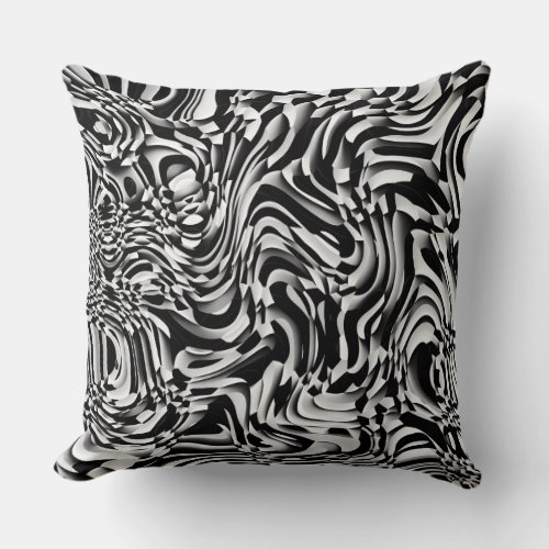 Wavy Abstract 270321 _ 01 Black and White Throw Pillow