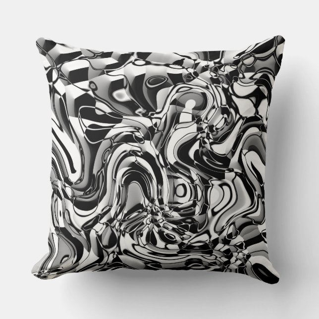 Wavy Abstract 270321 - 02 Black and White Throw Pillow (Front)