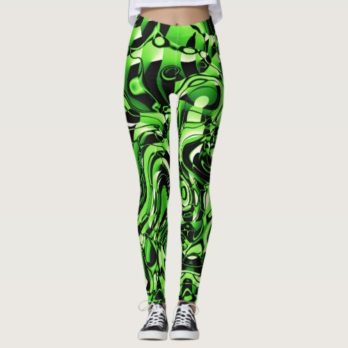 Wavy Abstract 270321 _ 02 Green Leggings