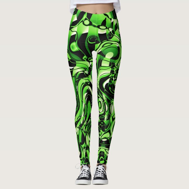 Wavy Abstract 270321 - 02 Green Leggings (Front)