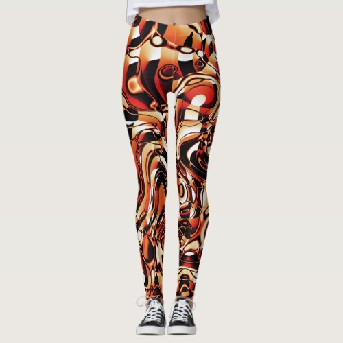 Wavy Abstract 270321 _ 02 Orange Leggings