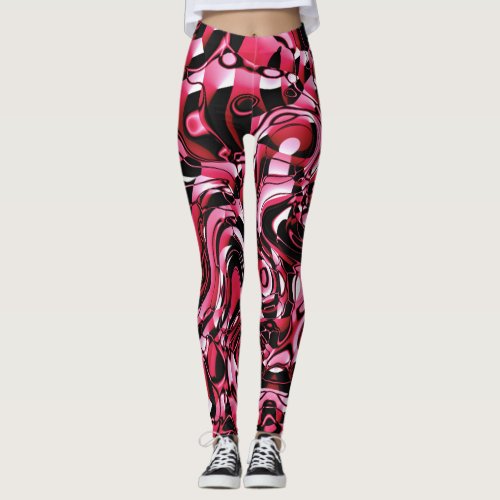 Wavy Abstract 270321 _ 02 Red Leggings