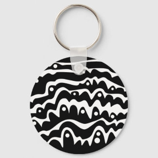 Wavy Abstract Black and White Keychain