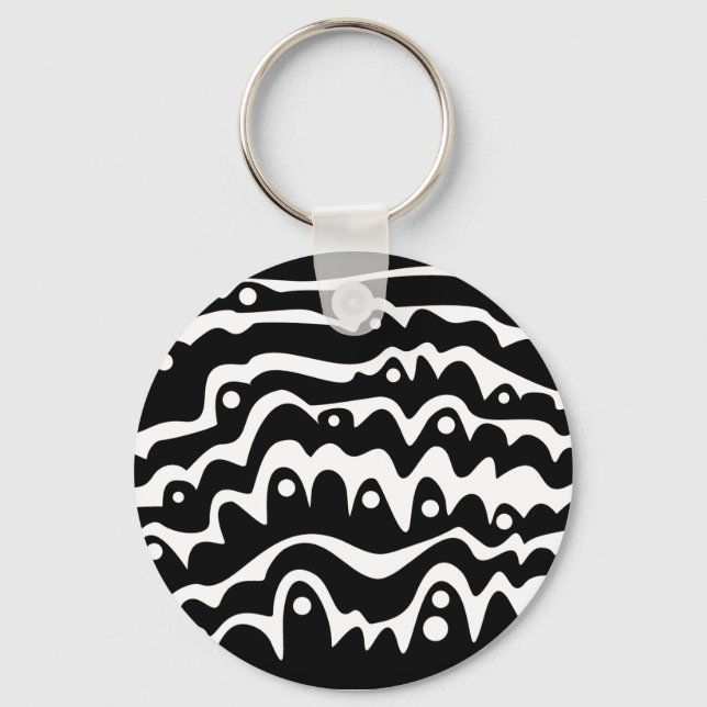 Wavy Abstract Black and White Keychain (Front)