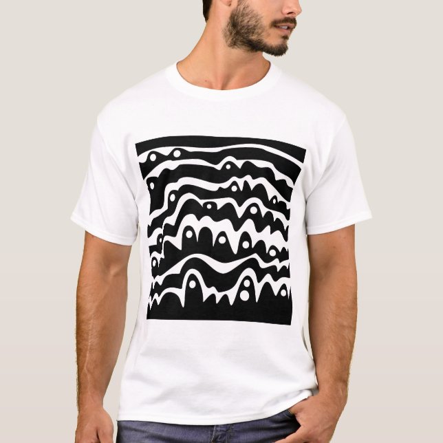 Wavy Abstract Black and White T-Shirt (Front)