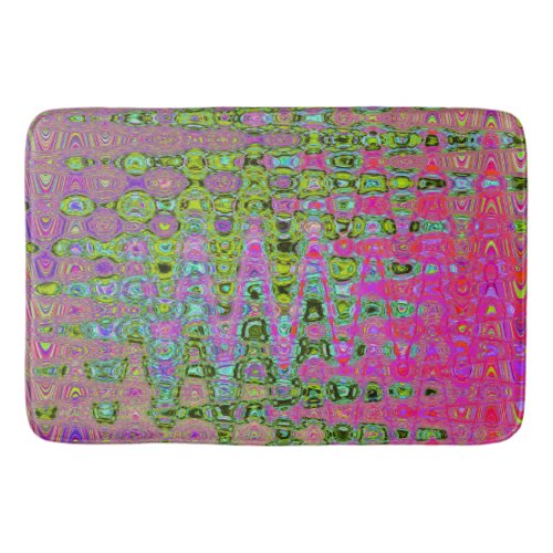 Wavy Abstract Green and Red Retro Mosaic Zigzags Bath Mat