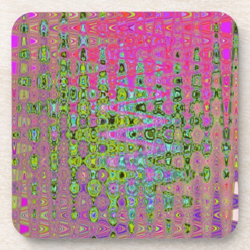 Wavy Abstract Green and Red Retro Mosaic Zigzags Beverage Coaster