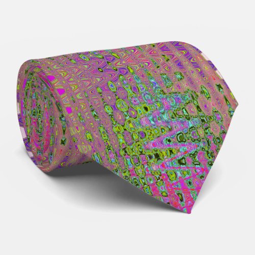 Wavy Abstract Green and Red Retro Mosaic Zigzags Neck Tie