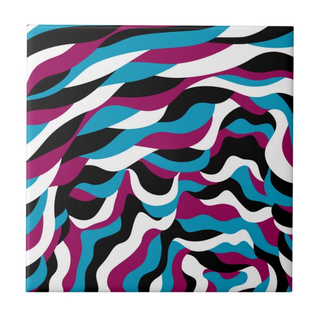 Wavy Abstract Minimalist Cool Modern Retro Touch Ceramic Tile (Front)