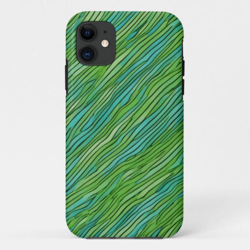 Wavy abstract pattern in green and blue iPhone 11 case