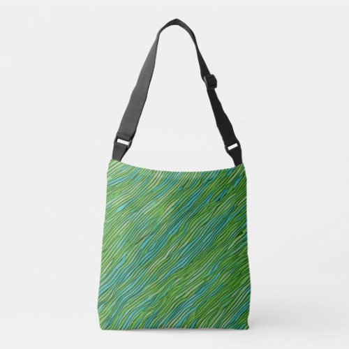 Wavy abstract pattern in green and blue crossbody bag