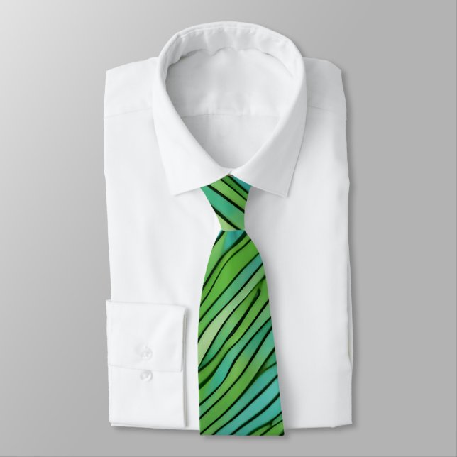 Wavy abstract pattern in green and blue neck tie (Tied)