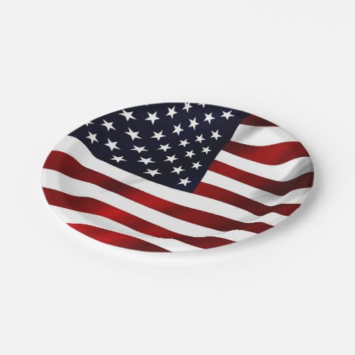 Wavy American Flag Patriotic Paper Plate