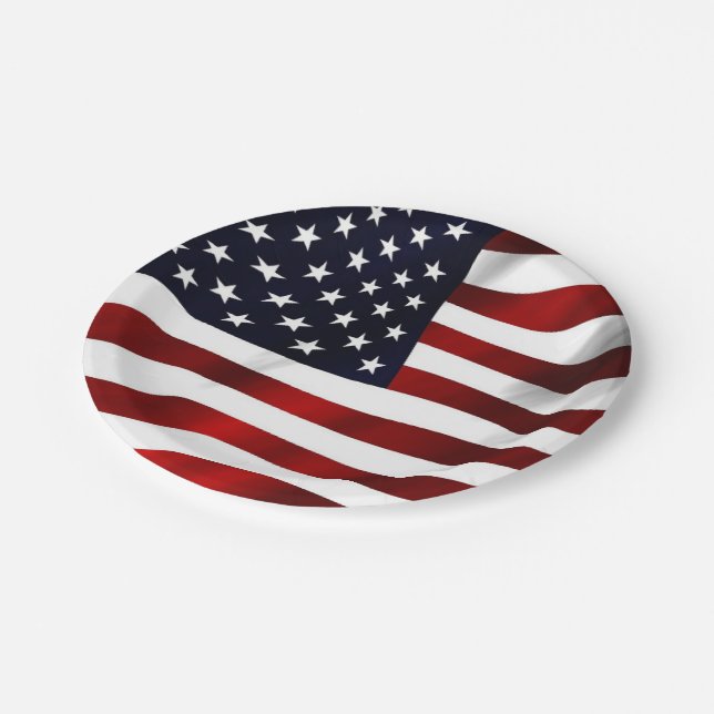 Wavy American Flag Patriotic Paper Plate (Angled)