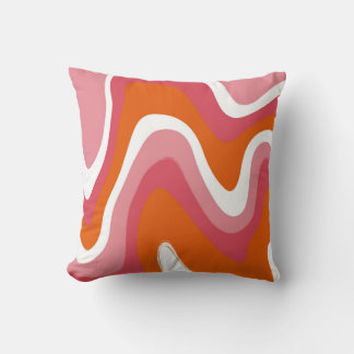 Wavy and Groovy Pink and Orange Throw Pillow