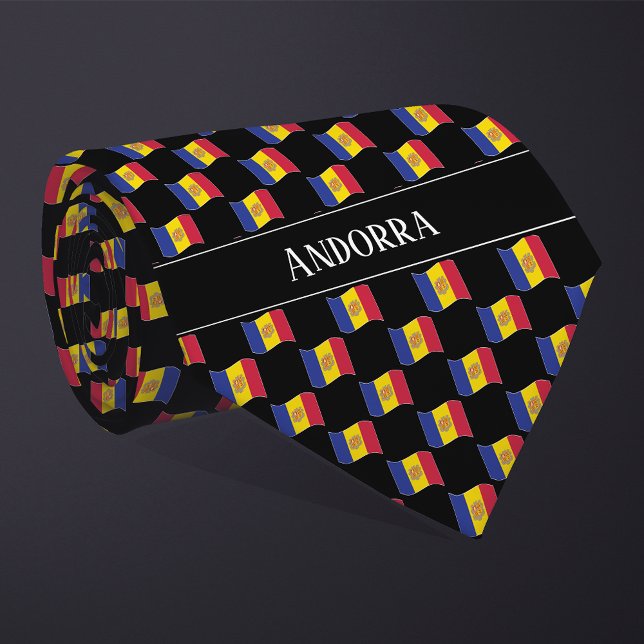 Wavy Andorra Flag Pattern  Neck Tie (Creator Uploaded)