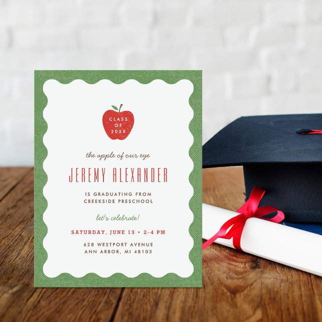 Wavy Apple Preschool Graduation Party Invitation (Creator Uploaded)