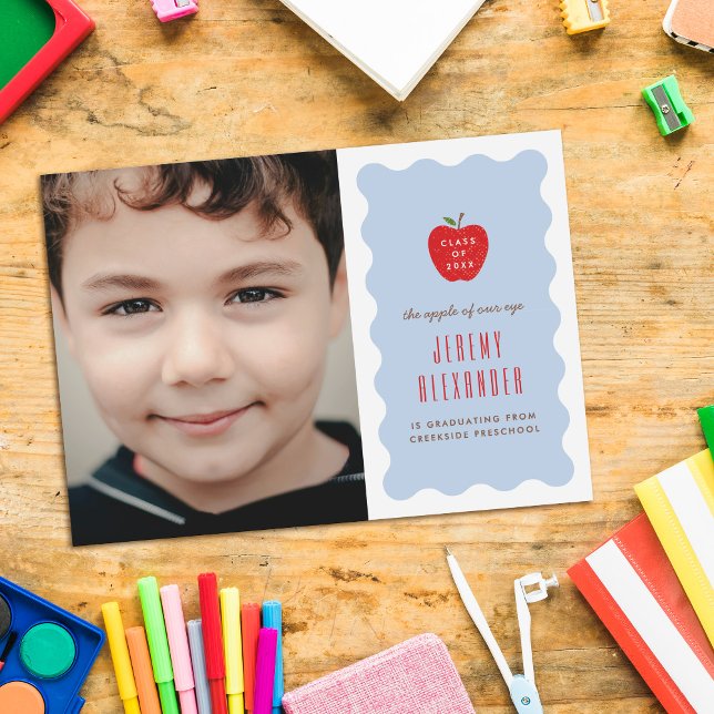 Wavy Apple Preschool Photo Graduation Announcement (Creator Uploaded)