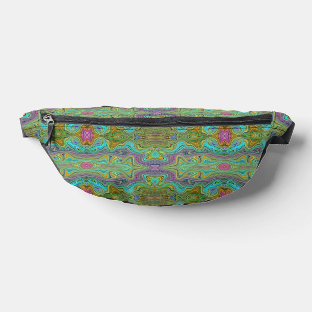 Wavy Aqua Blue and Orange Trippy Pattern Fanny Pack (Lay Down)
