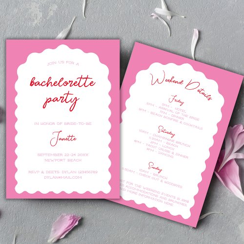 Wavy Arch Pink And Red Modern Bachelorette Weekend Invitation