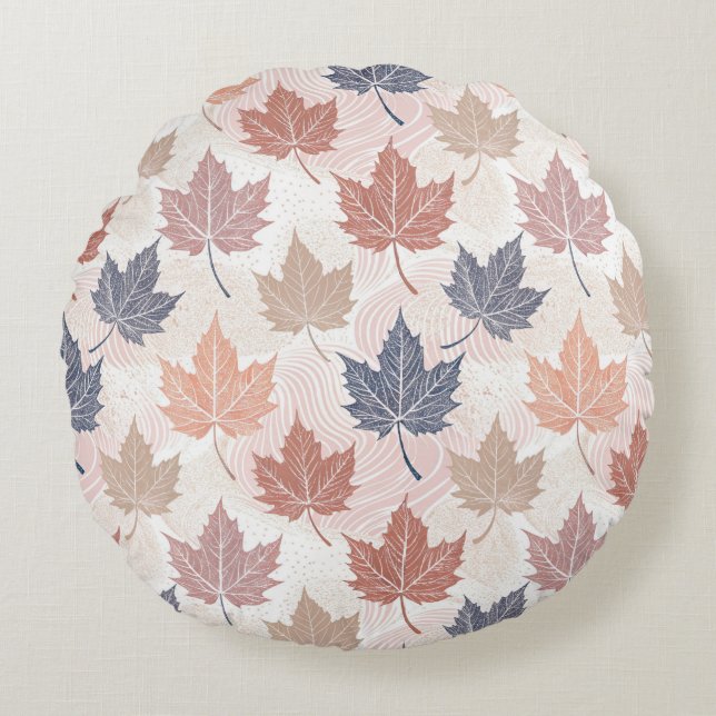 Wavy Autumn Leaves Round Pillow (Front)