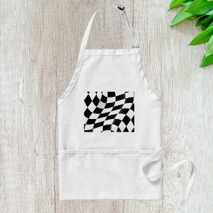 Wavy Black and White Checkered Flag Racing Adult Apron