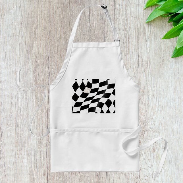 Wavy Black and White Checkered Flag Racing Adult Apron (Creator Uploaded)