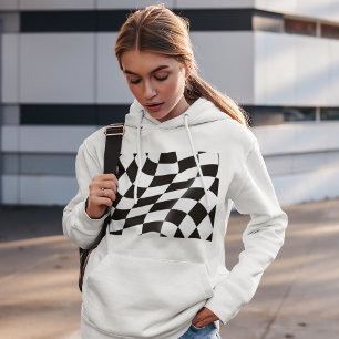Wavy Black and White Checkered Flag Racing Hoodie