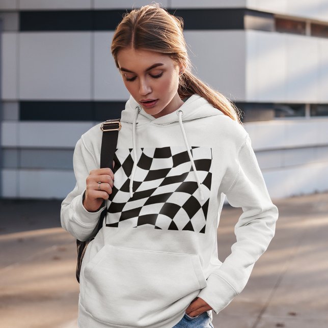 Wavy Black and White Checkered Flag Racing Hoodie (Creator Uploaded)