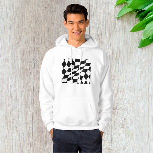 Wavy Black and White Checkered Flag Racing Hoodie