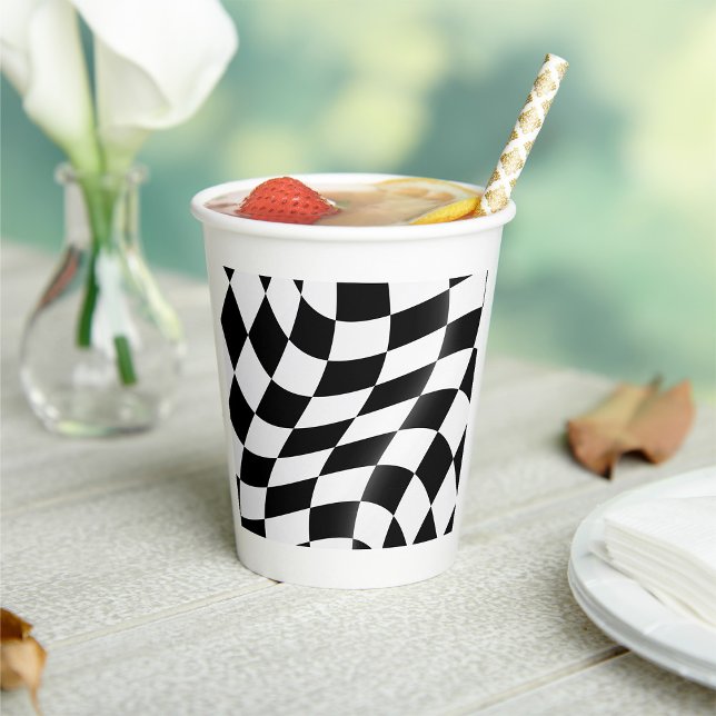 Wavy Black and White Checkered Flag Racing Paper Cups (Creator Uploaded)